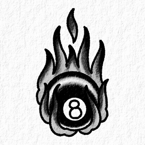 Flaming 8 Ball Tattoo, Guitar Pedal Tattoo, Eight Ball Tattoo, Rock Band Tattoos, Anthony Tattoo, Flaming 8 Ball, 8 Ball Tattoo, Pool Tattoo, Atelier Garage