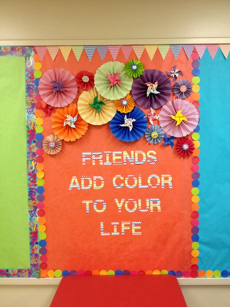 colorful bulletin board..neon and black...Jesus Adds color to your life. Neon Bulletin Board, Seasons Decorations, Counseling Bulletin Boards, Colorful Bulletin Boards, Friendship Theme, Work Bulletin Boards, Preschool Bulletin, Library Bulletin Boards, Church Bulletin Boards