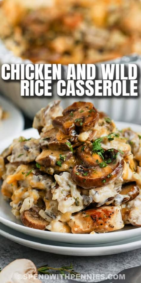 #ad Chicken and Wild Rice Casserole is cozy, creamy, and makes a great freezer meal. #ReynoldsPartner Line your pan with Reynolds Wrap Heavy Duty Foil from @reynoldsbrands for easy cleanup and to keep your casserole safe from freezer burn! #spendwithpennies #casserole #chicken #chickenrecipe Cream Mushroom Soup, Chicken And Wild Rice Casserole, Chicken Wild Rice Casserole, Chicken Wild Rice, Wild Rice Recipes, Wild Rice Casserole, Chicken Rice Casserole, Rice Casserole Recipes, Chicken And Wild Rice