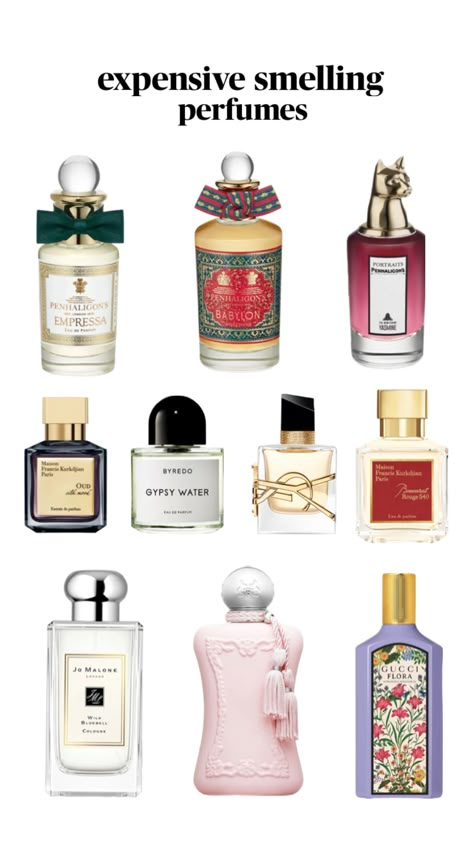 expensive smelling perfume #perfume #expensiveperfumes #penhaligons #ysl #maisonfranciskurkdjian #byredo Rich Smelling Perfume, Perfumes That Smell Expensive, Serge Lutens Perfume, Penhaligons Perfume, Most Expensive Perfume, Byredo Perfume, Smell Expensive, Perfume Collection Display, Ysl Perfume