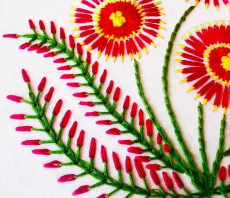 Modified Lazy Daisy stitch, wheat stitch ans french knots Wheat Stitch Embroidery Design, Wheat Stitch, Hand Embroidery Ideas, Stitch Embroidery Design, Daisy Stitch, Lazy Daisy Stitch, All Over Design, Embroidery Stitches Tutorial, French Knots