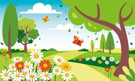 Vector spring season design with flowers | Premium Vector #Freepik #vector #garden-illustration #flower-garden #garden #botanical-garden Spring Season Drawing, Flower Garden Drawing, Free Cartoon Characters, Spring Cartoon, Cartoon Garden, Routine Schedule, Spring Drawing, Class Presentation, Spring Illustration