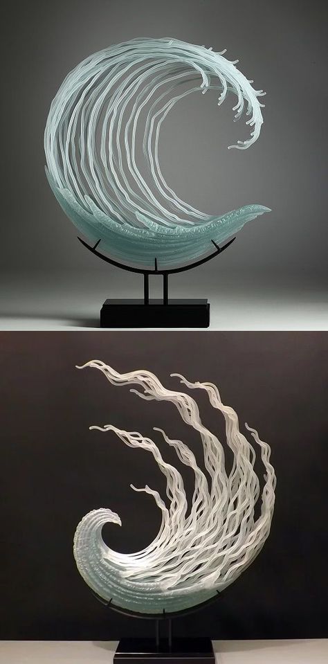 Artist K. William LeQuier captures the movement of ocean waves in gorgeous glass sculptures. Movement Sculpture, Sea Sculpture Art, Ocean Sculpture, Wave Architecture, Beach Sculpture, 3d Wave Art, Ocean Sculpture Ideas, Waves Architecture, Wave Ceramic