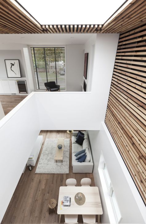 Flipped House by Atelier RZLBD Wooden Ceiling Designs, Large Skylight, Square Dining Table Set, Jj House, Wooden Ceiling Design, Wooden Ceiling, House Design Pictures, Property Design, Wooden Ceilings