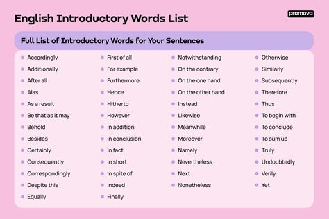 Introductory Words List | Promova Grammar Apps For Teachers, Words List, Improve Your Vocabulary, English Exercises, Italian Language Learning, Chinese Language Learning, Conversational English, Learn Arabic Language, Korean Language Learning