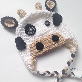 Crocheted Character Hats, Crochet Cow Hat Pattern Free, Crochet Cow Hat Pattern, Cow Crochet Hat, Cow Hat Crochet, Raven Crochet, Crochet Cow Hat, Bible Costumes, Knitted Crafts