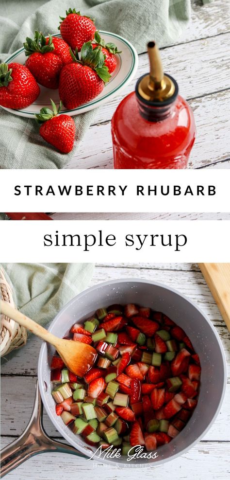 Strawberry rhubarb is a classic combination, and tastes just like early summer! This strawberry rhubarb simple syrup recipe is the easiest way to use this classic combo and will add a gorgeous color and fresh flavor to homemade sodas, lemonades, desserts, and more. Rhubarb Simple Syrup, Simple Syrup Recipe, Strawberry Simple Syrup, Rhubarb Syrup, Drink Syrups, Homemade Soda, Fruity Cake, Seasonal Desserts, Simple Syrup Recipes