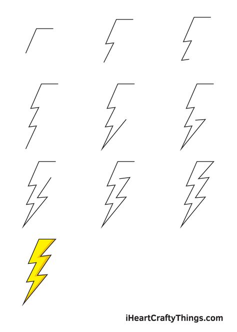 How to Draw a Lightning Bolt – Step by Step Guide How To Draw Lightning Bolts, How To Draw A Lightning Bolt, Embroidery Lightning, Bolt Drawing, Rain Cloud Tattoos, Draw Lightning, How To Draw Lightning, Lightning Drawing, Cloud Tattoos