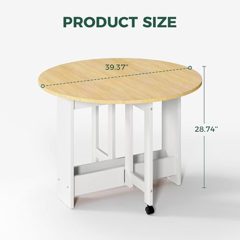 Amazon.com - Kasshom Round Drop-Leaf Folding Dining Table, Multifunctional Convertible Dining Room Table for Kitchen/Farmhouse/Living Room, Space Saving Extendable Table with Storage Box and Wheels, Oak - Tables Round Folding Dining Table, Convertible Dining Table, Oak Tables, Toddler Table, Dining Table Kitchen, Extendable Table, Folding Dining Table, Kitchen Farmhouse, Table Kitchen