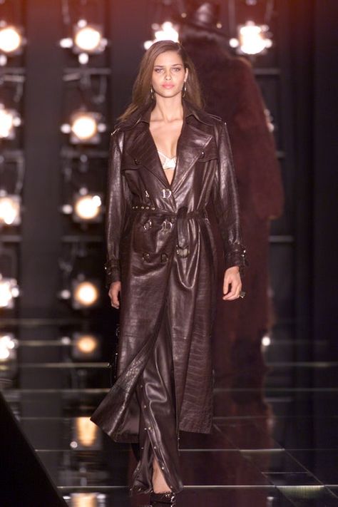 Christian Dior Fall 2000 Ready-to-Wear Collection | Vogue 2000s Runway Fashion, Dior 2000s, Princess Dress Patterns, Fashion 2000s, 2000 Fashion, Long Leather Coat, Short Curly Styles, John Galliano, Runway Collection