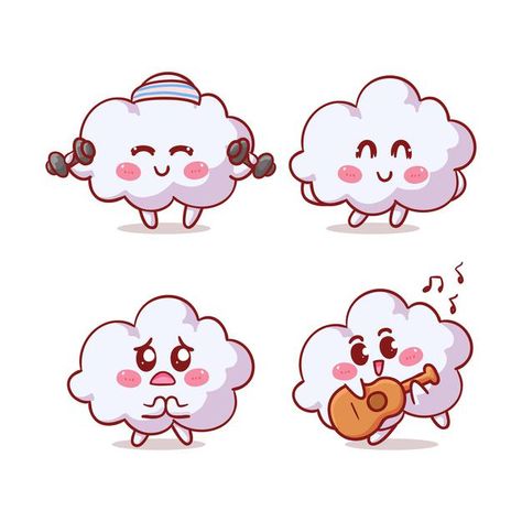 Kawaii Cloud, Cloud Illustration, Fruit Cartoon, Cartoon Clouds, Character Model Sheet, Character Cartoon, Graffiti Characters, Cloud Drawing, Cute Animal Drawings Kawaii