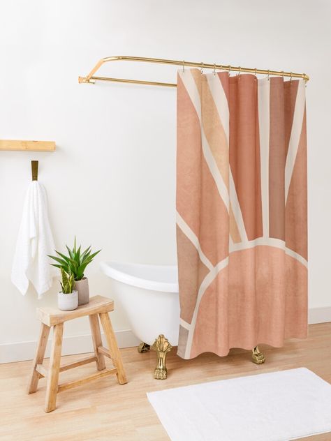 Boho Modern Shower Curtain, Boho Chic Bathroom Shower Curtains, Pink Boho Bathroom, Desert Bathroom Decor, Boho Bathroom Curtain, Terra Cotta Home, Sunshine Shower Curtain, Pink Bathroom Makeover, Sun Shower Curtain