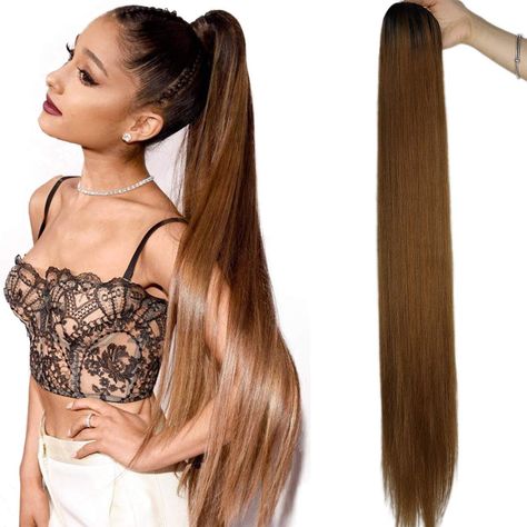 Fake High Ponytail, Fake Ponytail, How To Do A Ponytail With Clip In Extensions, How To Put On Ponytail Extension, Ponytail Extension Clip In, Hip Length Hair, Blonde Ponytail Extension, Short Hair Ponytail, Clip In Ponytail Extensions