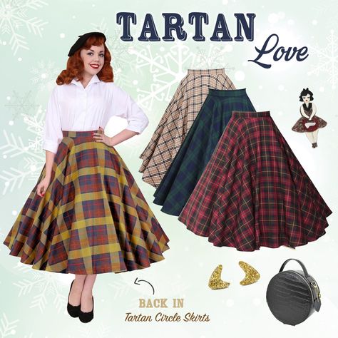 Vintage Tartan Skirt, Full Circle Skirt Outfit, Vintage Circle Skirt, Full Circle Skirt Pattern, 1950s Girls Fashion, Murmuring Cottage, Vintage Skirts 1950s, Tartan Skirt Outfit, 1950 Outfits