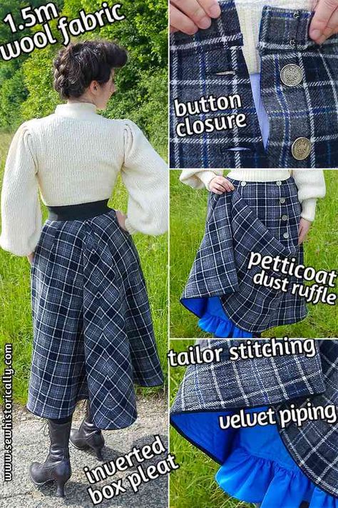 Edwardian Plaid Walking Skirt - From 1.5m Fabric - Sew Historically Diy Victorian Skirt, Edwardian Sewing Patterns Free, Historical Sewing Projects, Free Historical Sewing Patterns, Sewing Clothes Patterns Free, Autumn Sewing Patterns, Edwardian Walking Skirt Pattern, Victorian Skirt Pattern, Victorian Sewing Patterns