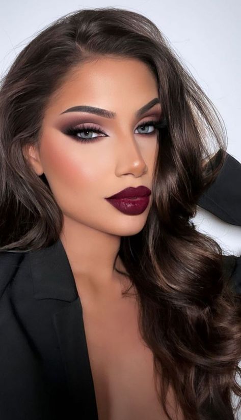 Makeup Photo Shoot Ideas, Eye Makeup For Maroon Dress, French Maid Makeup, Burgundy Bridal Makeup, Casino Royale Makeup, Wine Eyeshadow Look, Moody Makeup Looks, Reputation Era Makeup Ideas, Burgundy Lip Makeup Look