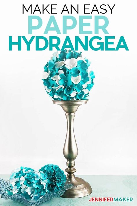 Learn How to Make a Paper Hydrangea Flower with my tutorial and free SVG cut file #cricut #paperflowers Paper Hydrangea, Paper Flowers Easy, Halloween Diy Paper, Paper Picture Frames, Jennifer Maker, Paper Flowers Diy Easy, Japanese Paper Lanterns, Tissue Paper Flowers Diy, Paper Flower Garlands