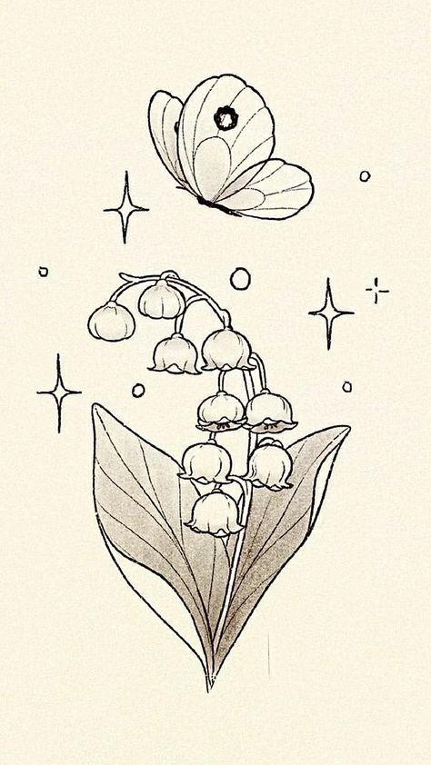 Lily Of The Valley Drawing, Skeleton Hands Drawing, Quest Board, Lily Of The Valley Tattoo, Valley Tattoo, Cute Moth, Tulip Tattoo, Flower Doodle, Lily Of The Valley Flowers