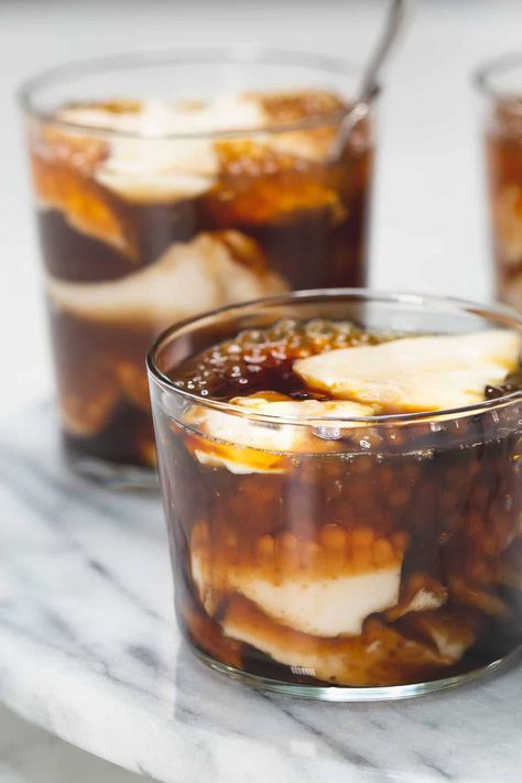 Taho Recipe - Recipes by Nora Snack At Home, Entertaining Desserts, Tofu Pudding, Bamboo Steamer, Brown Sugar Syrup, Yoghurt Cake, Silken Tofu, Street Vendors, Bread And Butter Pudding