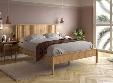 Wooden Bed Frame Design Wood Headboard, Bed Frame Ideas Wood, Sofa Bed Blue, Pink Headboard, Kids Beds With Storage, Bunk Bed Mattress, Pale Oak, Cot Bed Mattress, Wooden Beds