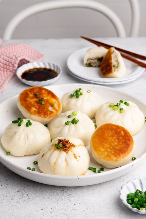 Pan Fried Bao Buns, Pan Fried Pork Buns, Pan Fried Buns, Pork Buns Recipe, Fried Buns, Steamed Bao Buns, Pork Floss, Pin Wall, Chinese Dumplings