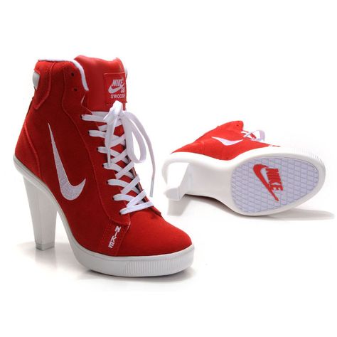 I wonder if these are gonna be comfy like sneakers or a pain like the high heels. Red Shoes, Outlet, High Heels, Nike, Heels, Red, White