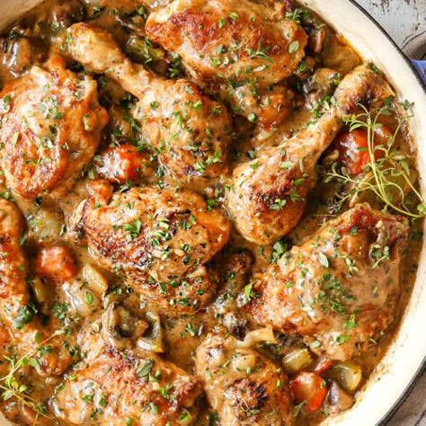 BEST Chicken Fricassee (How to Make ahead/Freeze + Step by Step Photos) Chicken Fricasse Recipe, Freeze Chicken, Chicken Fricassee, Carlsbad Cravings, Homemade Foods, Meat And Vegetables, Sunday Dinners, Ginger Chicken, Farm Lifestyle