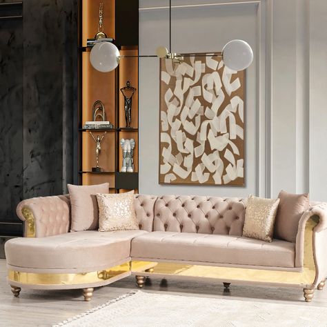 Faster shipping. Better service Bedroom Inspirations Classy, Modern Couch Sectional, Living Room Glam, Black Tuffed Couches Living Rooms, Stylish Living Room Furniture, Glam Living Room Decor, Contemporary Decor Living Room, Rococo Furniture White And Gold Sofa, Classy Living Room