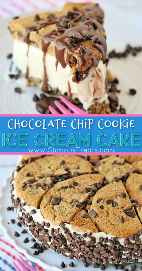 No Bake Ice Cream Desserts, No Bake Ice Cream Cake, Chocolate Chip Cookie Ice Cream Pie, Ice Cream Desserts Easy Simple, Chocolate Chip Cookie Ice Cream Cake, No Bake Cookie Cake, Fun Birthday Desserts, Ice Cream Cookie Sandwich Cake, Ice Cream Cake Vanilla