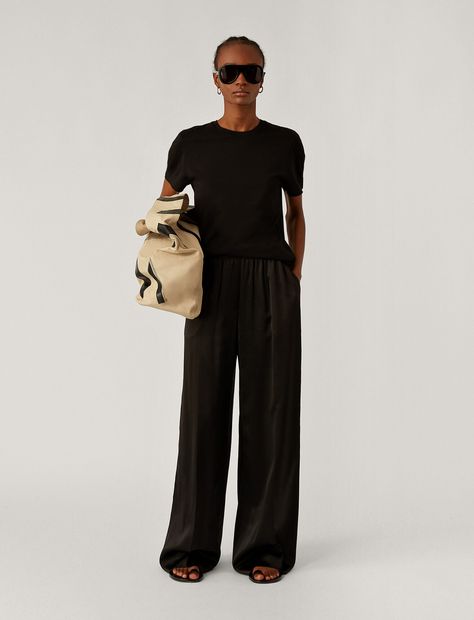 Satin Trousers Outfit, Trousers Outfit, Joseph Fashion, Trouser Outfit, Satin Trousers, Classic Blouses, Slip Skirts, Fall Capsule Wardrobe, Silk Trousers