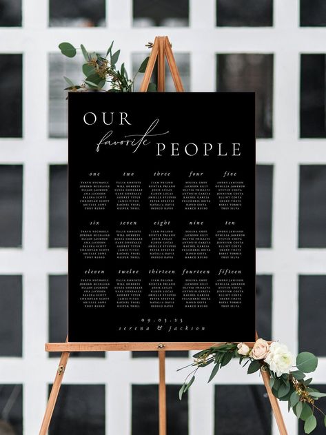 Black Elegant Wedding Seating Chart Template - With this template, you can edit all background colors, font colors, fonts, font sizes, and text! Note: This is an EDITABLE TEMPLATE. No physical product will be shipped to you. 🧡 MATCHING ITEMS: https://etsy.me/3kLVlor 🧡 TRY BEFORE YOU BUY: https://www.corjl.com/d/54E86E  WHAT YOU WILL RECEIVE  A DIY customizable Wedding Seating Chart Template in the following sizes: * 18x24" * 24x36" The included templates are set up to fit 120-160 guests, but f Black Tie Seating Chart, Elegant Black Wedding Decor, Black And White Wedding Seating Chart, Seating Chart Wedding Black, Black Seating Chart Wedding, Black Wedding Signage, All Black Wedding Reception, Black Wedding Reception Decor, Black Wedding Seating Chart