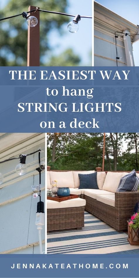 Deck String Lights, Outdoor Deck Lighting, Raised Deck, Hanging String Lights, Outdoor String Lights, Rustic Porch, Deck Projects, Deck Lights, Deck Decorating Ideas