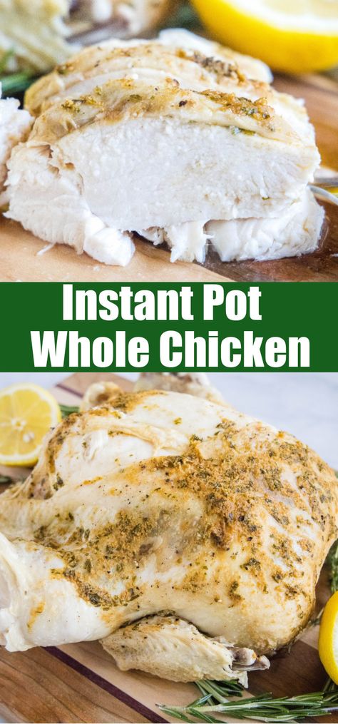 This Instant Pot Whole Chicken is the fastest and easiest way you can cook a whole rotisserie style chicken at home. Super easy to make and you can even turn the juices into gravy! Cook Whole Chicken In Instant Pot, Whole Chicken In Pressure Cooker, Whole Chicken In Instant Pot, Instapot Whole Chicken Recipes Frozen, Cooking Whole Chicken In Instant Pot, Instant Pot Whole Chicken Recipes Frozen, Whole Chicken Instant Pot, Best Whole Chicken Recipe, How Long To Cook Frozen Chicken Instapot