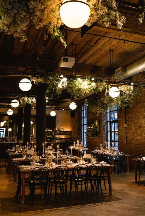 Pub Wedding Reception Decoration, Pub Wedding Reception, Urban Greenery, Brick Wedding, Wythe Hotel Wedding, Hanging Greenery, Wythe Hotel, Pub Wedding, Secret Wedding