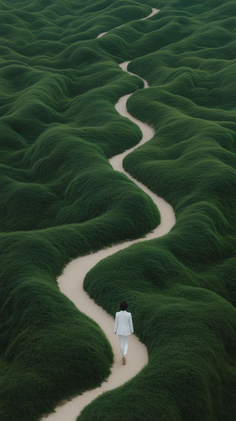 🌿✨ Embrace the journey down a winding path! A young woman in a crisp white suit walks gracefully through vibrant green fields, creating a stunning contrast with nature. This surreal scene evokes thoughts of solitude and individuality. 🌱💚 Let every step remind you of your unique direction in life. 🌈✨ #NatureWalks #Solitude #DreamyViews... Freedom Aesthetic, Path Photography, Direction In Life, Winding Path, Surreal Scenes, Balance And Harmony, Embrace The Journey, White Suit, Vibrant Green