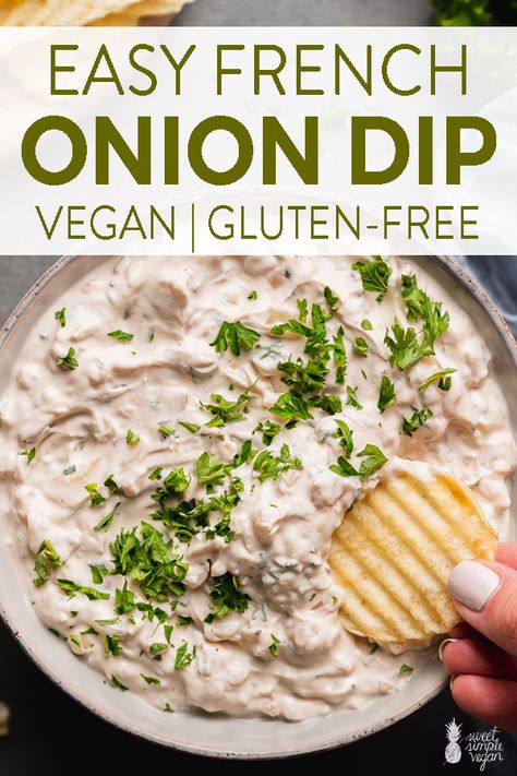 French Onion Dip Easy, Gluten Free Dips, Dairy Free Dips, Dairy Free Appetizers, Dip Easy, Vegan French, Vegan Beef, French Onion Dip, Vegan Dip