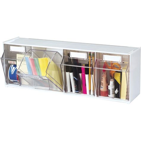 PRICES MAY VARY. Perfect for organizing and grouping small office, breakroom or household supplies Clear plastic let you easily see supplies Dovetail design lets you stack and connect multiple units to form a custom storage system Bins tilt out and stay open for easy access Can be used on countertop or mounted for wall storage Cubicle Panels, Clear Bins, Modular Unit, Writing Utensils, Custom Storage, Desktop Storage, Home Office Organization, Small Office, Wall Storage