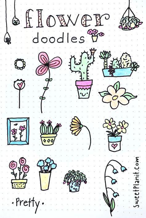 Aesthetic Drawing Flowers Easy, How To Make Cute Flowers, Cute Flower Doodles Easy, Doodles Plants, Cute Flower Doodles, Doodles Videos, Notebook Drawings, Plant Doodles, Doodle For Beginners