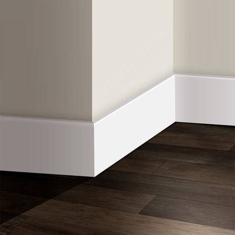 Apply where walls meet floors. Helps cover up uneven flooring edges. Adds a sturdy decorative feel. RELIABILT 1/2-in x 4-1/4-in x 12-ft Craftsman Finished Pine Baseboard Moulding in White | 430-PFFJ12 Bedroom Trim Ideas Baseboards, Plastic Baseboards And Trim, Modern Floor Molding, Floor Baseboards Modern, 6in Baseboards, Square Baseboard Trim, Square Baseboards, Bedroom Baseboards, Thick Trim Baseboards