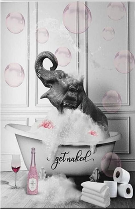 ZHONGYUTONG Bathroom Wall Art-Elephant In Bathtub with Pink Bubbles Funny Animals Giclee Canvas Prints Black and White Wall Decor Modern Artwork for Home Decorations Framed (Poster-2, 12"x18") Black And White Wall Decor, Bathroom Picture, Prints Black And White, Elephant Pictures, Colorful Elephant, Elephant Wall Art, White Wall Decor, Wall Decor Modern, Black And White Wall