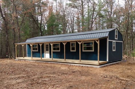 Side Porch Lofted Cabin | Countryside Barns Lofted Shed Cabin, Portable Building Homes 16x40 Interior, 16x48 Shed House Plans, Portable Shed House Ideas, 16x60 Shed House Plans, 12x32 Lofted Barn Cabin Interior, Shed Cabin Interior, 16 X 40 Shed House, Modern Shed House