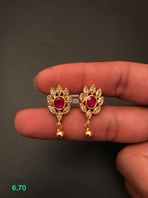 3 Grams Gold Earrings, 3 Grams Gold Earrings Indian, Ruby Necklace Designs, Gold Earrings For Kids, Small Earrings Gold, Gold Earrings Indian, Antique Gold Earrings, Gold Pearl Jewelry, New Gold Jewellery Designs