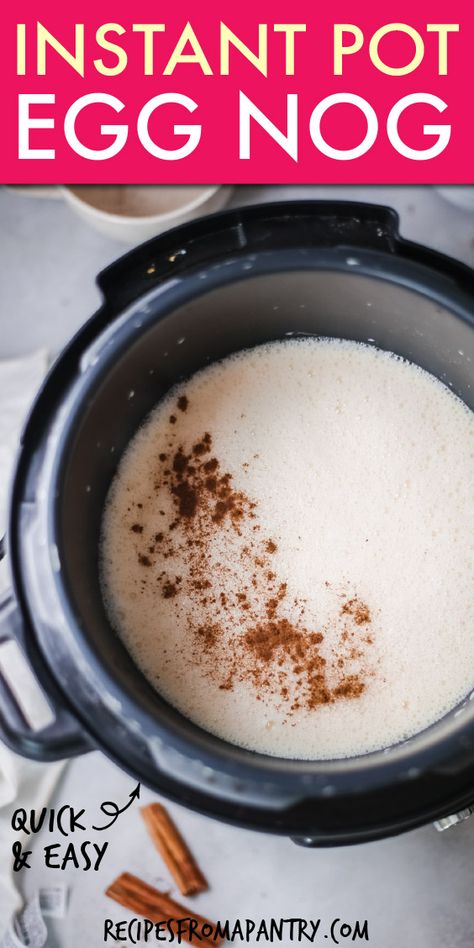 Looking for an easy eggnog recipe this holiday season? This Instant Pot Eggnog is a super quick and simple way to whip up everyone's favorite festive beverage. And thanks to the Instant Pot, this homemade eggnog can be even be made ahead of time, and in less than 15 minutes! You'll love how creamy, fresh, and flavorful Instant Pot Eggnog tastes. Click through to get this awesome Instant Pot Eggnog Recipe!! #instantpot #instantpotrecipes #eggnog #holidays #christmas #holidayrecipes #drinkrecipes Crockpot Eggnog, Egg Nog Recipe Homemade, Easy Eggnog Recipe, Egg Nog Recipe Easy, Egg Nog Recipe, Eggnog Drinks, Eggnog Recipe Homemade, Gluten Free Drinks, Easy Eggnog