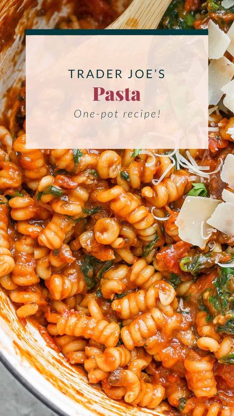 Love Trader Joe’s? Love pasta? Well, this One-Pot Pasta Alla Vodka was made just for you! Made with all Trader Joe’s ingredients, from the pasta sauce down to the parmesan cheese, this quick weeknight dinner is ready in only 20 minutes with absolutely no prep required. Trader Joe's Pasta Recipes, Trader Joe’s Vodka Sauce Recipe, Trader Joe's Pasta Recipe, Trader Joes Recipes Pasta, Trader Joes Pasta Recipes Dinners, Trader Joe’s Dinners, Trader Joes Pasta, Trader Joe’s Meals, Trader Joe's Pasta