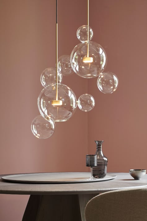 Shop suiteny.com for the Bolle suspension light by Giopato & Coombes. Bolle is a collection of suspension lamps and pendant chandeliers created by Anglo-Italian design duo Giopato & Coombes. Bolle is inspired by the lightness of soap bubbles as a metaphor for the immateriality of light. Bubble Chandelier Living Room, Giopato & Coombes Bolle, Soap Bubble Lamp, Pendant Lamps Living Room, Giopato & Coombes, Contemporary Lighting Chandelier, Bubble Pendant Light, Glass Bubble Chandelier, Italian Lighting Design