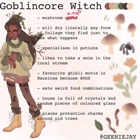 Gremlincore Drawing, Goblincore Aesthetic Art, Goblin Core Art, Cottagecore Character Design, Book Of Shadows Ideas Inspiration, Witchcraft Drawing, Goblin Witch, Goblin Core Aesthetic, Goblincore Aesthetic