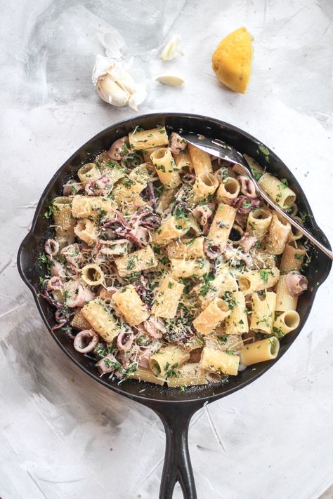 Skillet Rigatoni Octopus Pasta Octopus Pasta, Noodles Sauce, Light Pasta, Decadent Food, Rigatoni Pasta, Central Italy, Pasta Dinners, Perfect Pasta, Seafood Pasta