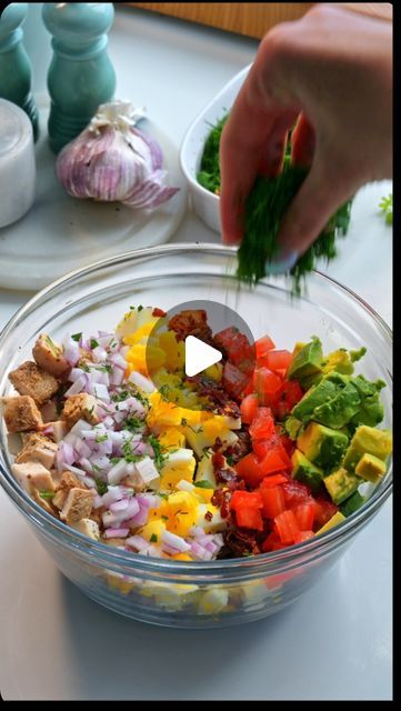 Sophie Stephenson on Instagram: "Crispy Potato Cobb Salad  2 lbs mini potatoes 3 eggs, boiled and chopped  100 g prosciutto (1 pckg) 1 chicken breast, grilled and diced  1 tomato, diced  1/4 cup parsley, chopped 1/4 cup dill, chopped 1/4 cup chives, finely chopped  1 avocado, cubed  1/2 red onion, diced  150 g blue cheese, crumbled  3 tbsp olive oil for drizzling  1 cup Greek yogurt  1/4 cup sour cream  2 tbsp mayo  1 clove garlic, minced  2 tbsp buttermilk (or heavy cream/ regular milk if you don’t have)  2 tbsp pickle brine (use white vinegar if you don’t have)   Preheat the oven to 425 F. Line 3 baking trays with parchment paper.   Heat a large pot of water and bring to a boil. Pour in the potatoes and boil for 10-15 mins until fork tender and drain.   Place the potatoes on two of the b Chicken Breast Grilled, Eggs Boiled, Pickle Brine, Mini Potatoes, Baking Trays, 3 Eggs, Crispy Potatoes, Large Pots, White Vinegar