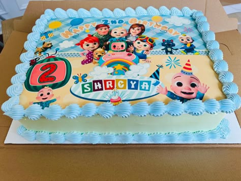 Happy Birthday Cake Hd, Cartoon Birthday Cake, Melon Cake, Twin Birthday Cakes, Baby Boy Birthday Cake, Coco Melon, Rectangle Cake, Baby Birthday Decorations, Baby Birthday Themes