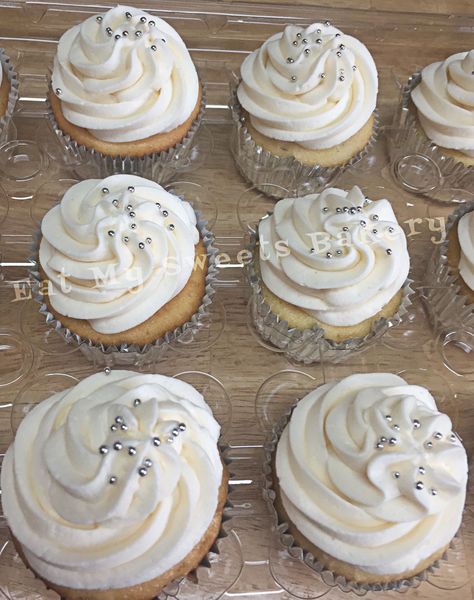 Silver Sprinkles, Cupcakes Vanilla, White Cupcakes, Cake Inspo, 50th Party, Wedding Cakes With Cupcakes, 70th Birthday Parties, Lemon Cream, White Cups